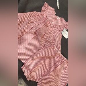 Petit Ami Red and White Striped Kids Casual Dress